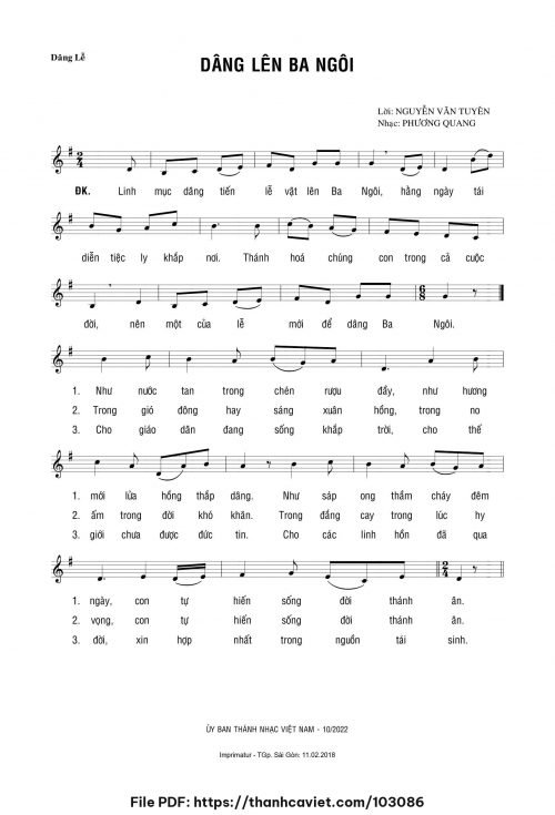 Dâng lên Ba Ngôi - Phương Quang - Lời: Lm. Nguyễn Văn Tuyên - trang 1