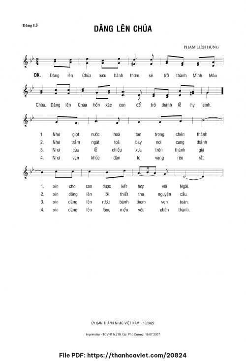 Dâng lên Chúa - Lm. Phạm Liên Hùng - trang 1