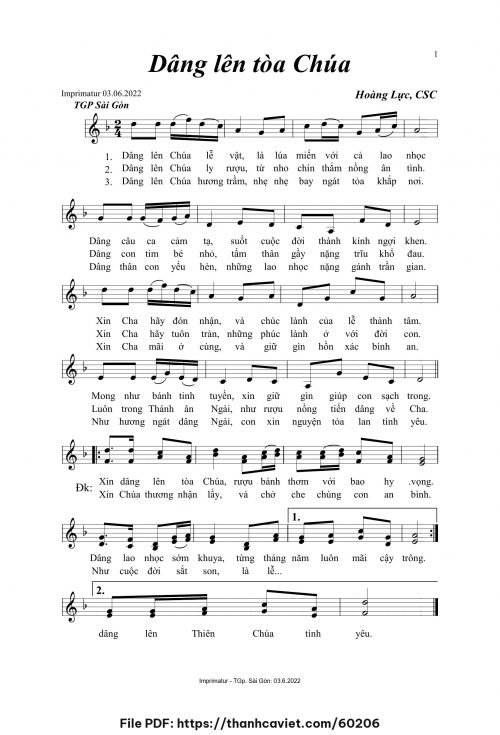 Dâng lên tòa Chúa - Hoàng Lực, CSC - trang 1