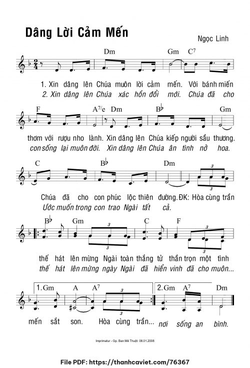 Dâng lời cảm mến - Ngọc Linh - trang 1