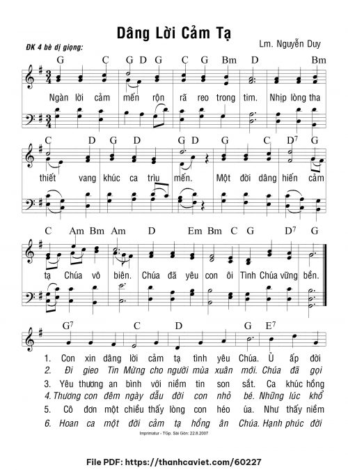 Dâng lời cảm tạ - Lm. Nguyễn Duy - trang 1