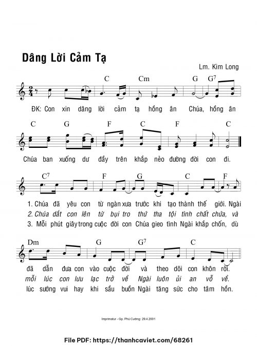 Dâng lời cảm tạ - Lm. Kim Long - trang 1