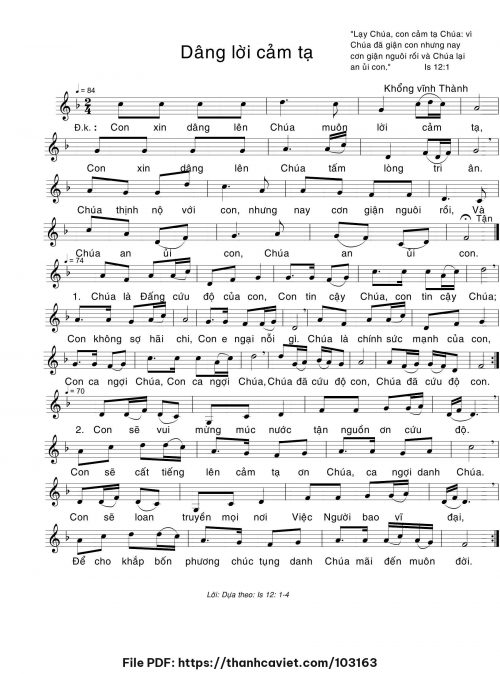 Dâng lời cảm tạ - Khổng Vĩnh Thành - trang 1