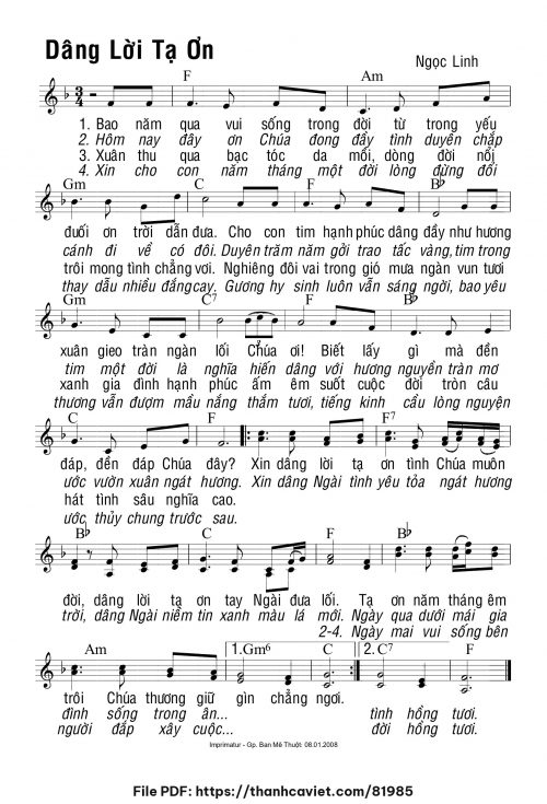 Dâng lời tạ ơn - Ngọc Linh - trang 1