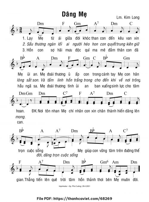 Dâng Mẹ - Lm. Kim Long - trang 1