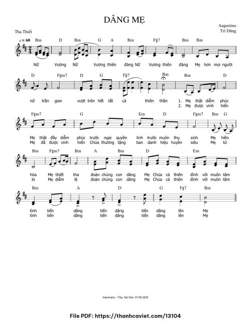 Dâng Mẹ - Augustino Trí Dũng - trang 1