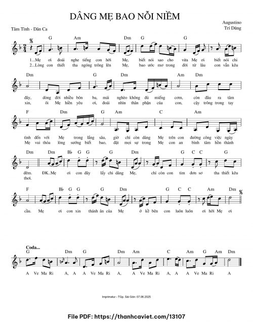 Dâng Mẹ bao nỗi niềm - Augustino Trí Dũng - trang 1