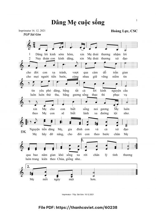 Dâng Mẹ cuộc sống - Hoàng Lực, CSC - trang 1