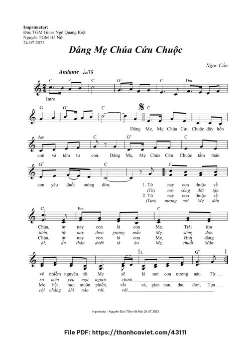 Dâng Mẹ Đấng Cứu Chuộc - Ngọc Cẩn - trang 1