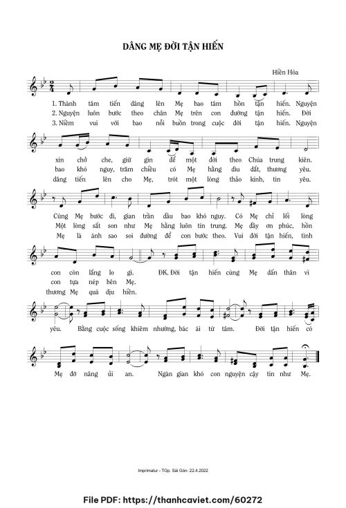 Dâng Mẹ đời tận hiến - Sr. Hiền Hòa - trang 1