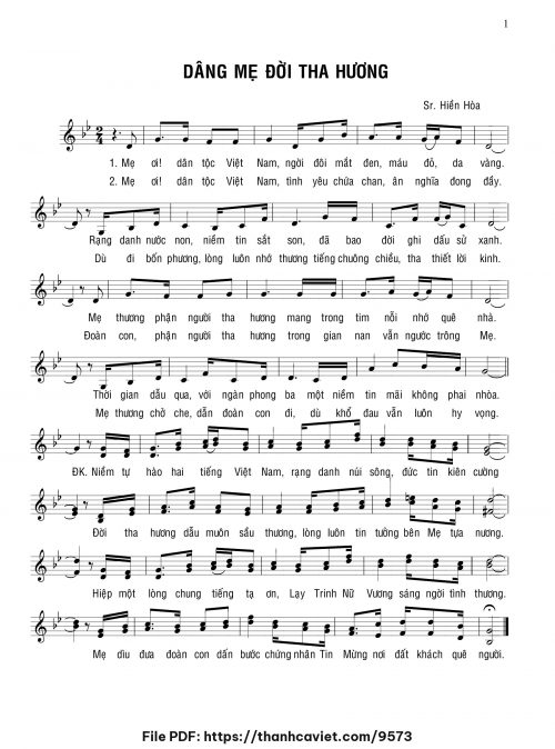 Dâng Mẹ đời tha hương - Sr. Hiền Hòa - trang 1