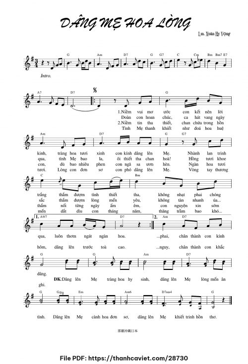 Dâng Mẹ hoa lòng - Lm. Xuân Hy Vọng - trang 1