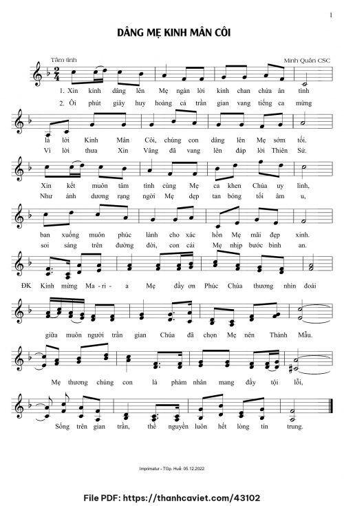 Dâng Mẹ Kinh Mân Côi - Minh Quân CSC - trang 1