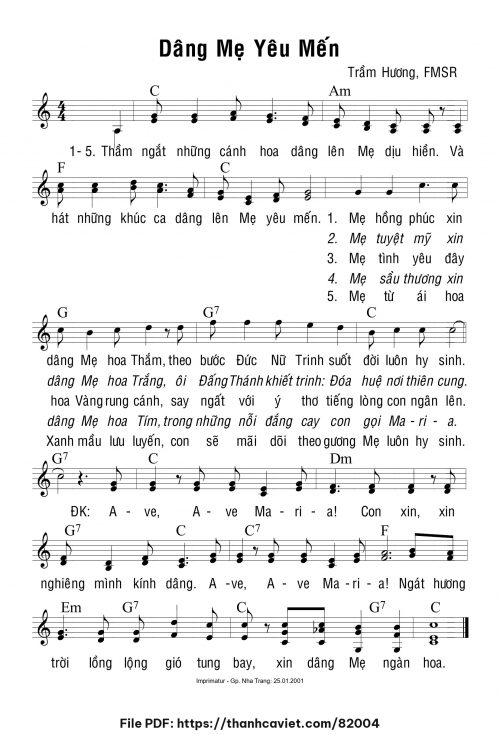 Dâng Mẹ mến yêu - Sr. Trầm Hương - trang 1