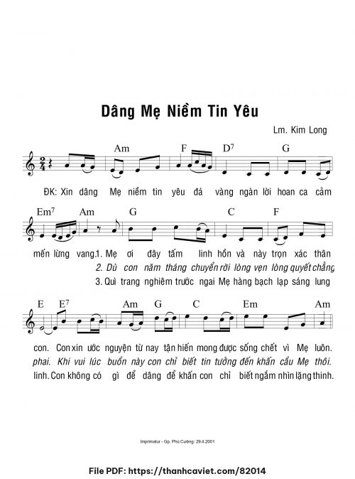 Dâng Mẹ niềm tin yêu - Lm. Kim Long - trang 1