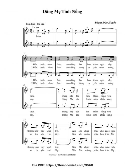 Dâng Mẹ tình nồng - Phạm Đức Huyến - trang 1