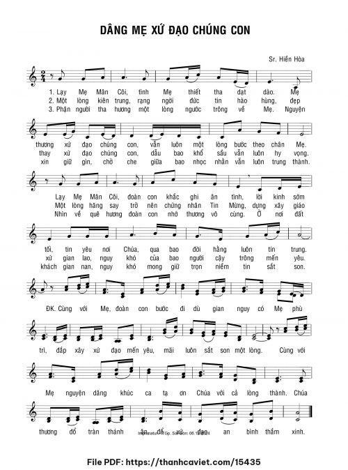 Dâng Mẹ xứ đạo chúng con - Sr. Hiền Hòa - trang 1