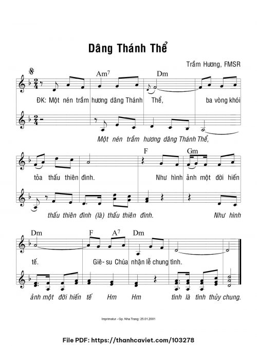 Dâng Thánh Thể - Sr. Trầm Hương - Thơ: Lm Trần Thái Hiến - trang 1