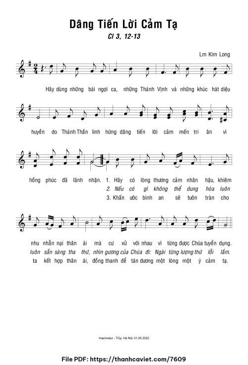 Dâng tiến lời cảm tạ - Lm. Kim Long - trang 1