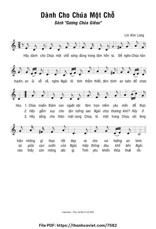 Dành cho Chúa một chỗ - Lm. Kim Long - trang 1