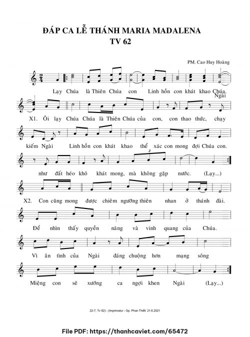 Đáp ca Lễ Thánh Maria Madalena - Cao Huy Hoàng - trang 1