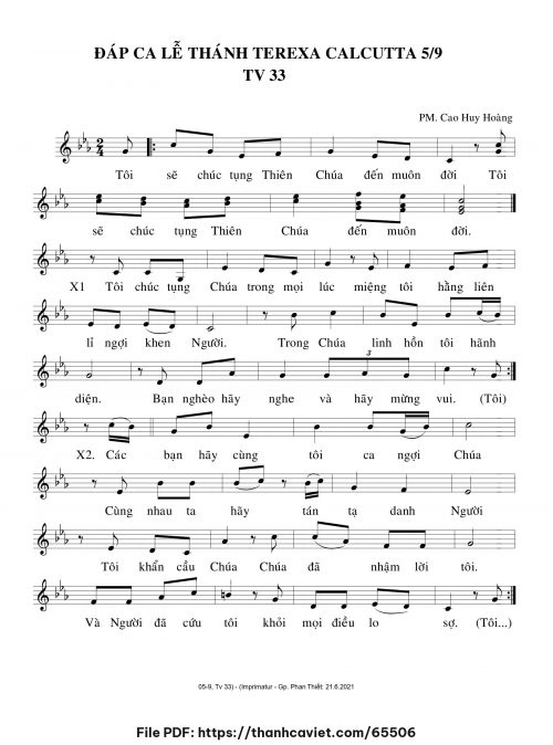 Đáp ca Lễ Thánh Terexa Calcutta - Cao Huy Hoàng - trang 1