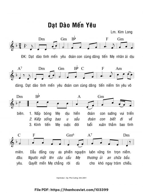 Dạt dào mến yêu - Lm. Kim Long - trang 1
