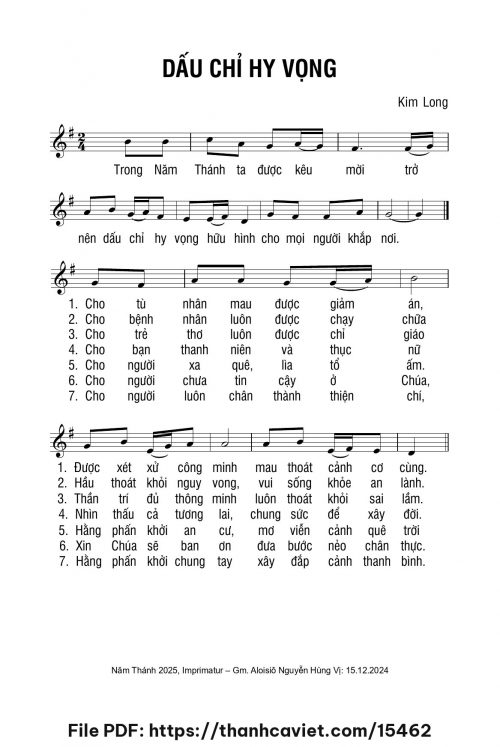 Dấu chỉ hy vọng - Lm. Kim Long - trang 1