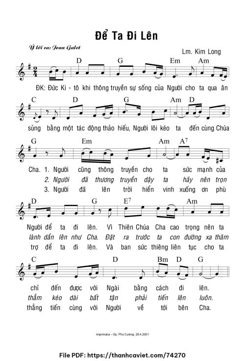 Để ta đi lên - Lm. Kim Long - trang 1