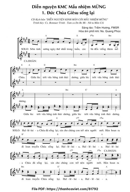 Diễn nguyện Kinh Mân Côi – Mầu Nhiệm Mừng – 1. Đức Chúa Giêsu sống lại - Sr. Trầm Hương - trang 1