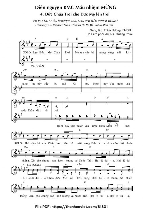 Diễn nguyện Kinh Mân Côi – Mầu Nhiệm Mừng – 4. Đức Chúa Trời cho Đức Mẹ lên trời - Sr. Trầm Hương - trang 1