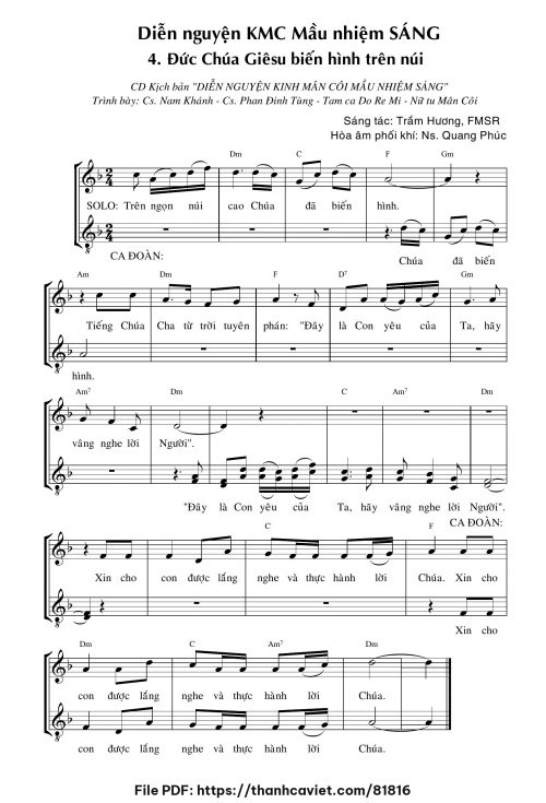 Diễn nguyện Kinh Mân Côi – Mầu Nhiệm Sáng – 4. Đức Chúa Giêsu biến hình trên núi - Sr. Trầm Hương - trang 1