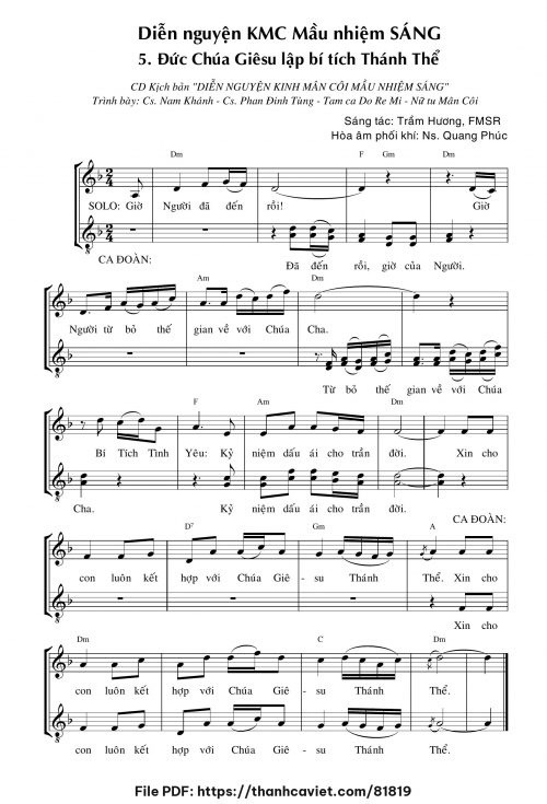 Diễn nguyện Kinh Mân Côi – Mầu Nhiệm Sáng – 5. Đức Chúa Giêsu lập bí tích Thánh Thể - Sr. Trầm Hương - trang 1