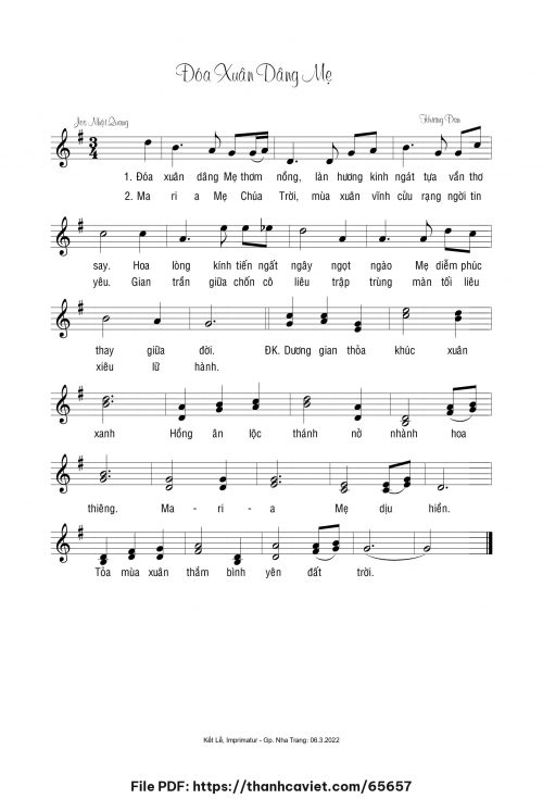 Đóa xuân dâng Mẹ - Sr. Hương Đan - Thơ: Jos Nhật Quang - trang 1