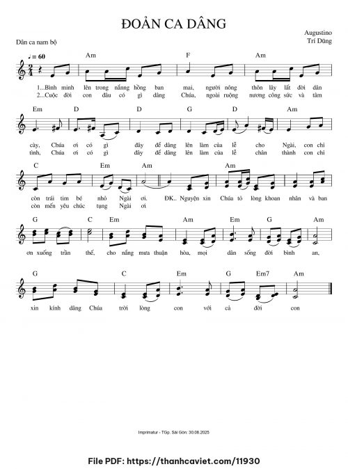 Đoản ca dâng - Augustino Trí Dũng - trang 1