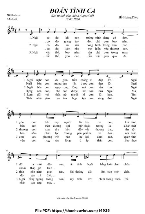 Đoản tình ca - Lm. Hồ Hoàng Diệp - trang 1