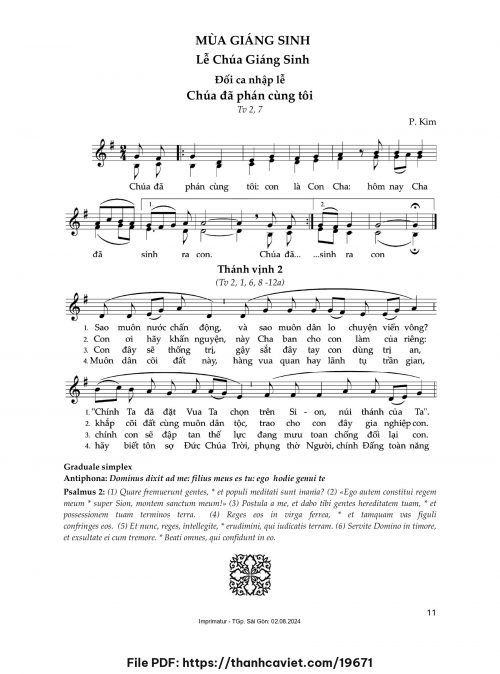 Đối ca Nhập Lễ Giáng Sinh: Chúa phán cùng tôi - P. Kim - trang 1