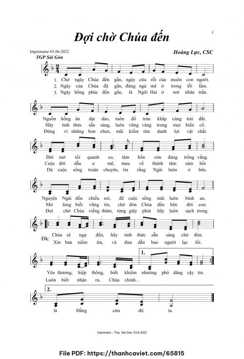 Đợi chờ Chúa đến - Hoàng Lực, CSC - trang 1