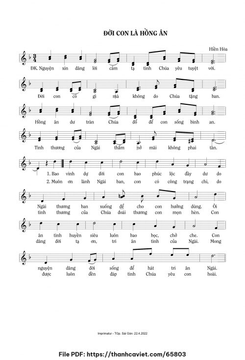 Đời con là hồng ân - Sr. Hiền Hòa - trang 1