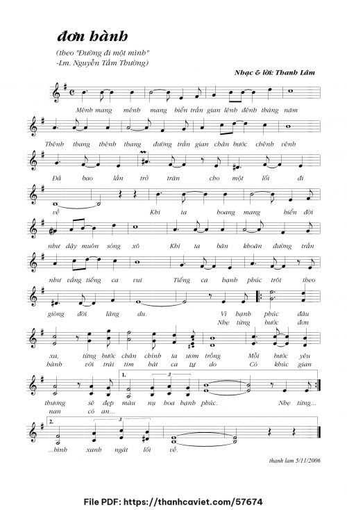 Đơn hành - Thanh Lâm (Song Mộc) - Thơ: Lm. Nguyễn Tầm Thường - trang 1