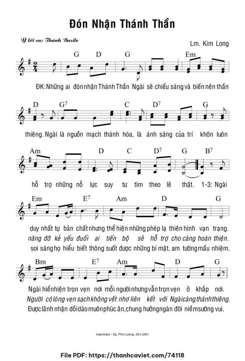 Đón nhận Thánh thần - Lm. Kim Long - trang 1
