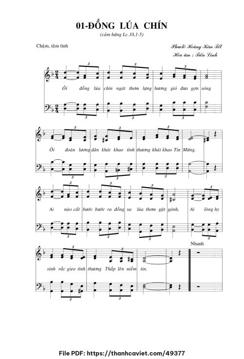 Đồng lúa chín - Lm. Hoàng Kim Tốt - Hòa âm: Tiến Linh - trang 1