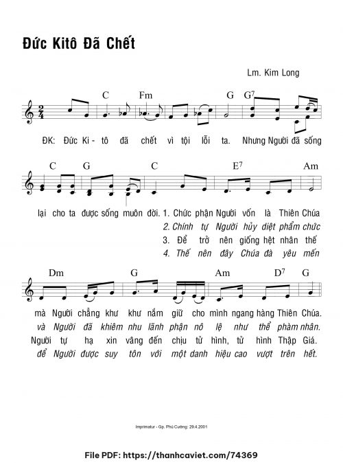 Đức Kitô đã chết - Lm. Kim Long - trang 1