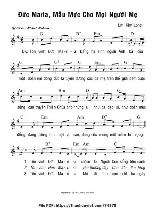 Đức Maria mẫu mực cho mọi người mẹ - Lm. Kim Long - trang 1