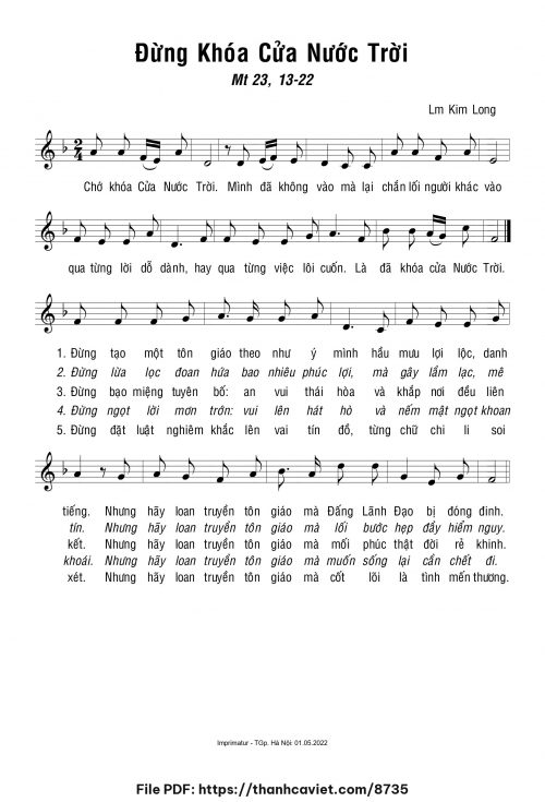 Đừng khóa cửa Nước Trời - Lm. Kim Long - trang 1