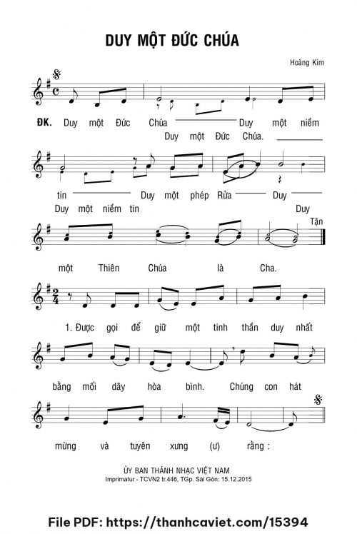 Duy một Đức Chúa - Lm. Hoàng Kim - trang 1