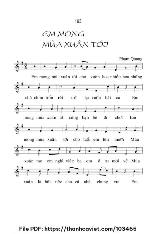 Em mong mùa xuân tới - Lm. Phạm Quang, OP - trang 1