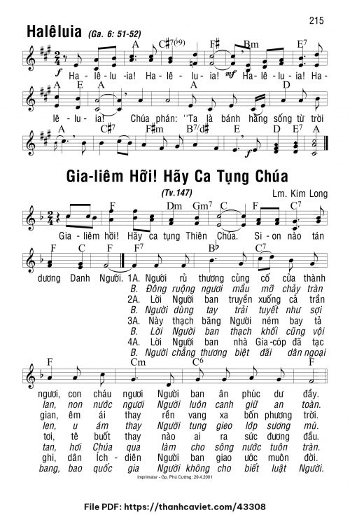 Gia liêm hỡi hãy ca tụng - Lm. Kim Long - trang 1