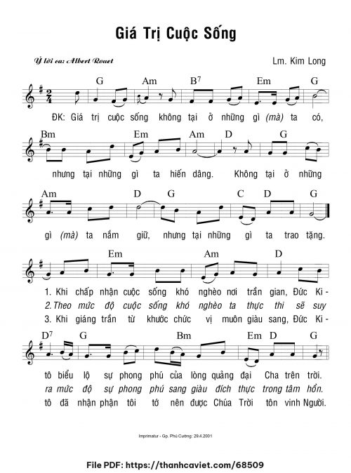 Giá trị cuộc sống - Lm. Kim Long - trang 1