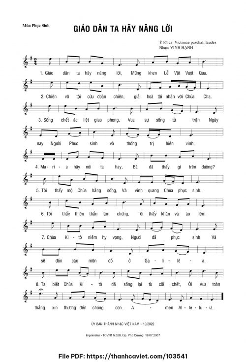 Giáo dân ta hãy nâng lời - Lm. Vinh Hạnh - trang 1